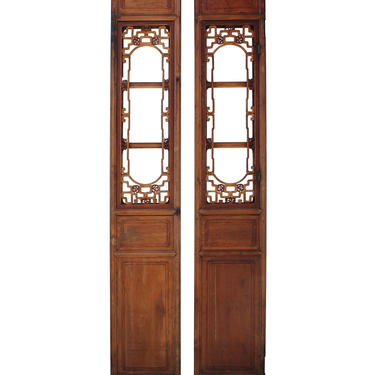 Pair of Vintage Chinese Window Opening Tall Wood Panel Screens cs3248E 