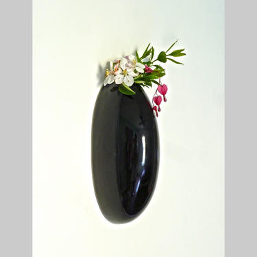 Feltman Langer Porcelain Modernist Wall Pocket Vase in Black - Ceramic Vase - California Modern 