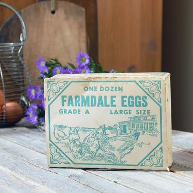 Vintage cardboard egg box / one dozen eggs Farmdale Eggs box / rustic farmhouse decor / vintage advertising /  old egg carton / farm kitchen 