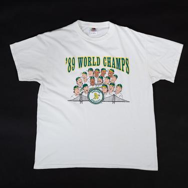 Vintage 1989 Oakland A's World Champs T Shirt - Men's Large, Women's XL | 80s Athletics World Series MLB Baseball Graphic Tee 