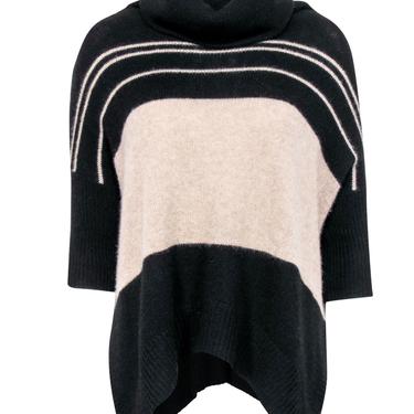 360 Cashmere - Oversized Black &amp; Beige Striped Turtleneck Cashmere Sweater Sz XS
