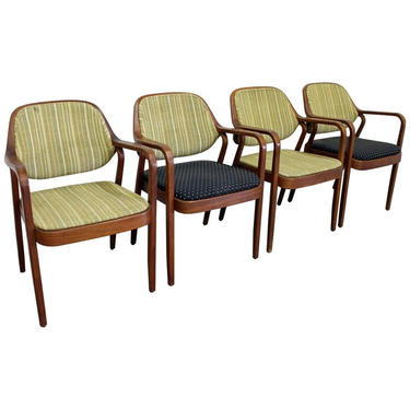 Set of 4 Mid-Century Danish Modern Don Pettit Knoll Walnut Dining Arm Chairs 