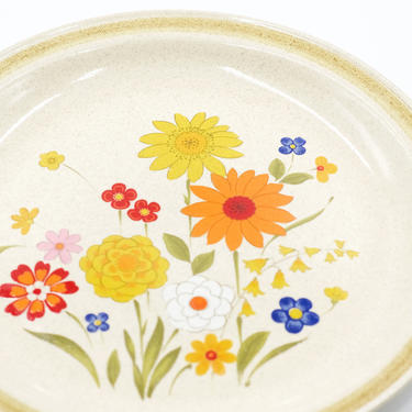 Retro Stoneware Fiesta Dinner Plates, Set of 2, International China Co., Montgomery Ward, Japan, Bright Flowers, Floral, VintageDinnerware 
