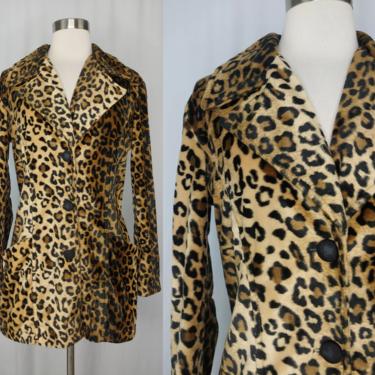 Vintage Nineties Fredrick's of Hollywood Leopard Print Faux Fur Jacket - 90s Small Button Front Lightweight Coat 