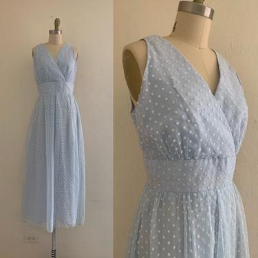 vintage 60's blue polka dot maxi dress 