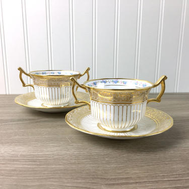Royal Cauldon broth cups and saucers pattern #9838- a pair - vintage English china 