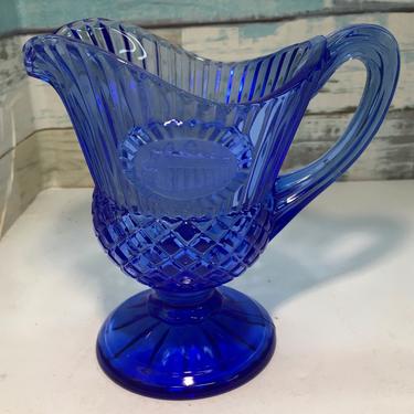Fostoria Glass Blue &amp;quot;Mt. Vernon&amp;quot; Pitcher / Creamer by JoyfulHeartReclaimed