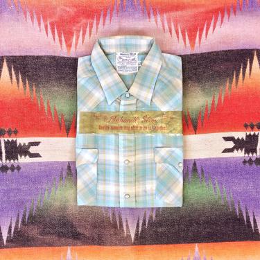 Size 16 1/2 - 36 Men’s Vintage 1950s NOS Panhandle Slim Cotton Plaid Western Shirt 