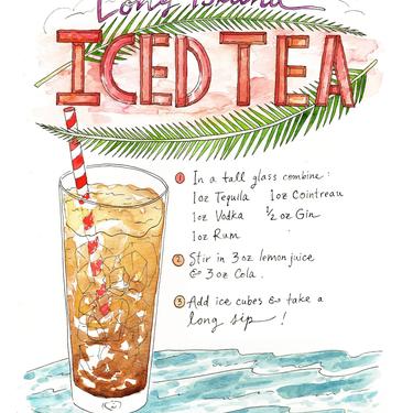 Cocktail Long Island Iced Tea Illustrated Recipe Art Print
