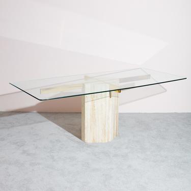 1980s Glass and Travertine Console