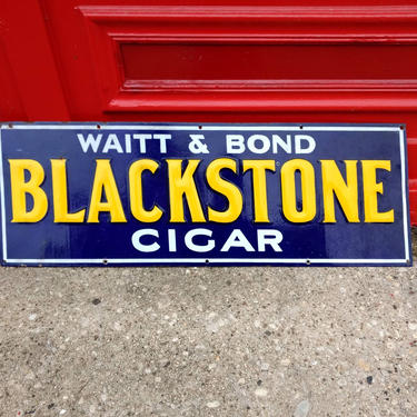True Vintage Tobacciana Blackstone Waitt &amp; Bond Cigar Porcelain Sign 36&amp;quot; wide x 12&amp;quot;high. 