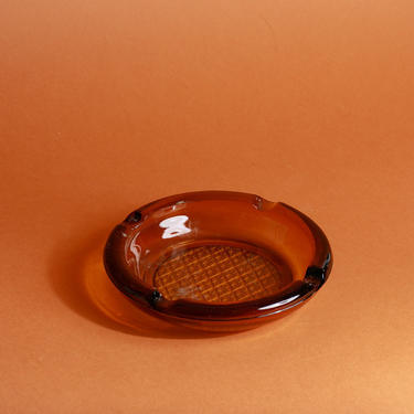 70s Vintage Orange Amber Glass Round Ash Tray 