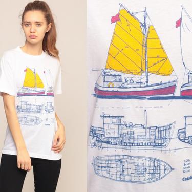 Sailboat Shirt Graphic Tee Catalina Tshirt Vintage 80s Tshirt Boat Nautical Retro T Shirt 1980s Sailor Small 