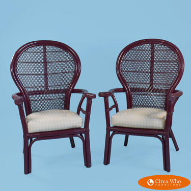 Pair of Rattan Balloon Back Arm Chairs