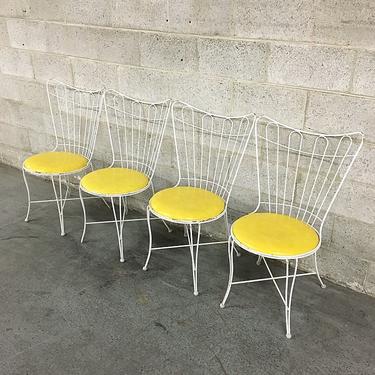 LOCAL PICKUP ONLY Vintage Dining Chairs Retro 1960s White Metal + Yellow Vinyl Set of 4 Matching High Back Indoor Outdoor Patio Chairs 