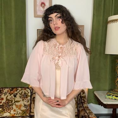 60’s PINK BED JACKET - lace - satin - large 