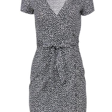 Diane von Furstenberg - Black & White Leopard Print Short Sleeve Wrap Dress Sz 0