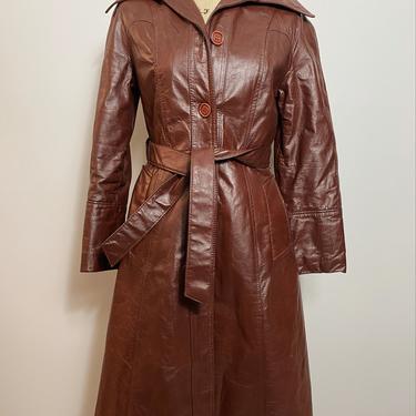 Beautiful Vintage Canada Fashions Leather Trench Coat, Brown, 1970s, 1980s, Size Small / Medium 