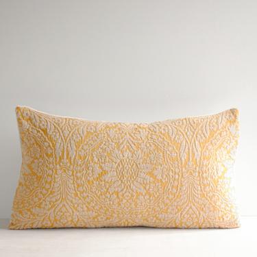Vintage Brocade Throw Pillow Case in Yellow and Gray, Pillow Cover 