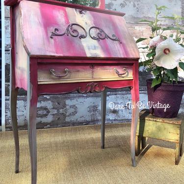 Painted Pink Vintage Desk - Bohemian Desk - Hand Painted Desk - Rustic Elegance - Painted Furniture - Pink - Writing Desk - FREE Shipping 