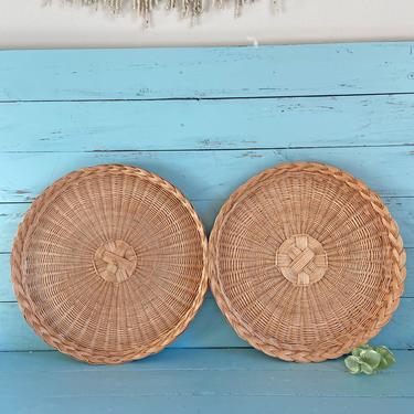 Vintage Extra Large Set of 2 Wall Baskets, Wall Coverings | Boho, Shabby Chic, Rustic Baskets, Collage, Rattan Wall Baskets, Statement 