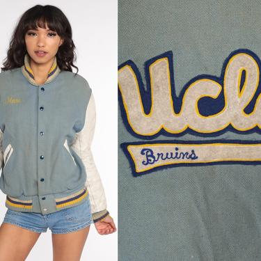 UCLA Bruins Jacket 80s Letterman Jacket University Wool Varsity Jacket Grey Leather Baseball Bomber 1980s Coat Vintage Medium Large 