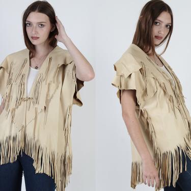 Vintage 80s Leather Fringe Vest / 1980s Native American Soft Leather Hide Vest / Southwestern Ethnic Western  Womens Vest 