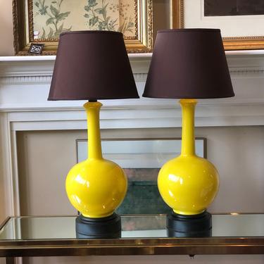 Vintage Sunny Yellow Mid Century Modern Table Lamps- a Pair 