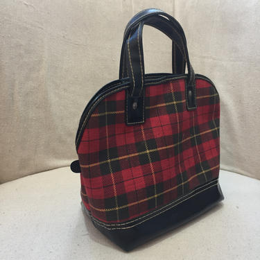Adorable Vintage 50’s 60’s MINI PLAID BOWLING Bag / Purse + Top Handle Handbag / Cute 