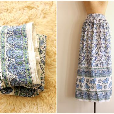 vintage 70s hippie wrap skirt - 1970s India wrap skirt / 70s block print skirt - elephant parade skirt / vintage hippie skirt - long skirt 