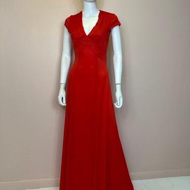 Vtg 1970s red vneck maxi dress by Young Innocent 