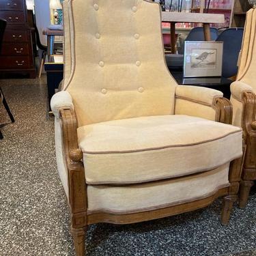 Butter yellow velvet Hollywood regency style armchair 29” x 28” x 40” Seat height 18” 