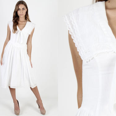 jessica mcclintock white short dress Jessica McClintock VINTAGE Jessica McClintock Dress Wedding White Lace Prairie Size 3/4 Small