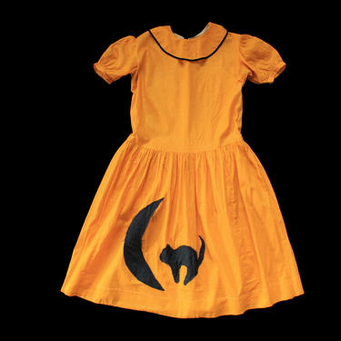 RARE Antique Halloween Dress / 1920s Costume Dress with Black CAT and Crescent MOON 