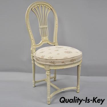 Vintage French Louis XVI Style White Distress Painted Accent Side Chair