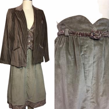 1970s The Strawberry Plant VELVET 3-piece Blazer Vest & Skirt Set 