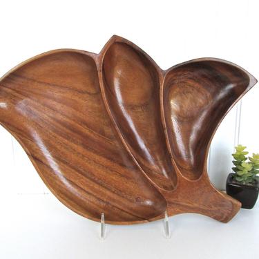 Excellent Mid Century Monkey Pod Wooden Tray From Hawaii, Large Divided Serving Dish 
