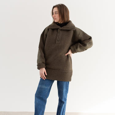 Vintage Olive Green Wool Heavy Sweater | Turtleneck Jumper | M L  | 
