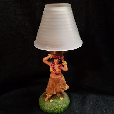 Vintage Hawaii Hula Girl Tea Light Candle Holder with Frosted Glass Shade