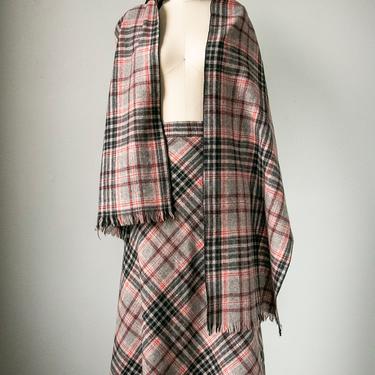 1960s Wool Skirt Scarf Set Plaid XS 