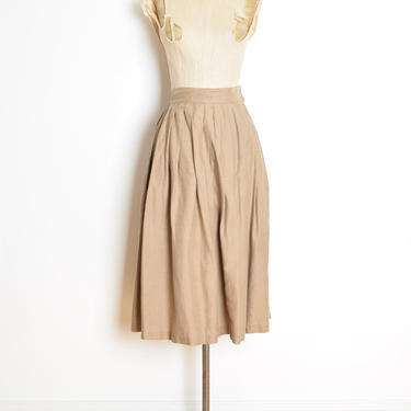 vintage 80s skirt beige linen high waisted full midi skirt neutral simple XS clothing 