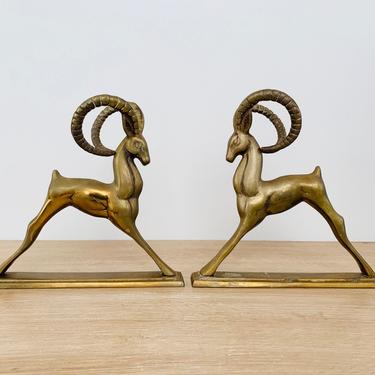 Vintage Mid Century Modern Brass Ibex Sculpture - Pair 