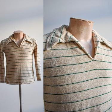1970s Terrycloth Striped Polo Shirt 