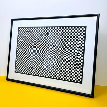 Vintage Op Art B&amp;W Painting After Vasarely
