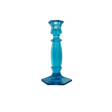 Vintage Glass Candlestick Holder / Blue Glass Candle Holder / 1940s Colored Glassware / Tall Glass Taper Candle Holder Home Decor 