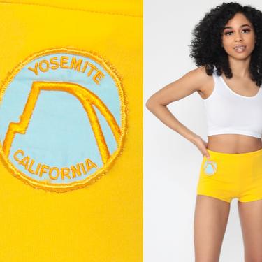 Yosemite Patch Shorts 70s Yellow Hot Pant Shorts California High Waist Shorts High Rise Hotpants Bohemian Vintage 1970s Extra Small xs 