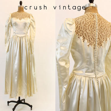 1940s silk charmeuse wedding dress medium | vintage lace bridal gown 