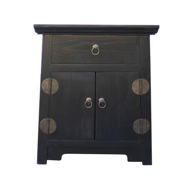 Black Lacquer Moonface End Table Nightstand Cabinet cs5357S