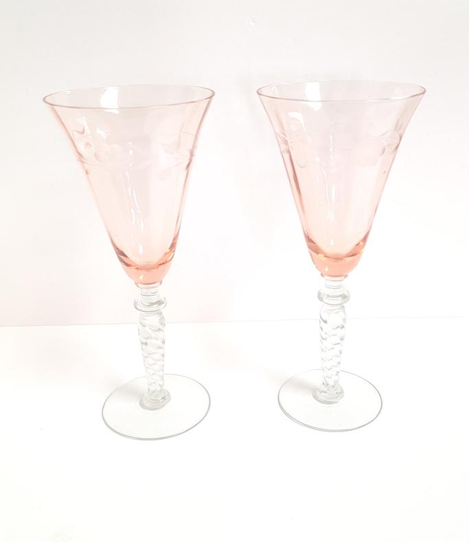Pink Depression Glass Champagne Flutes
