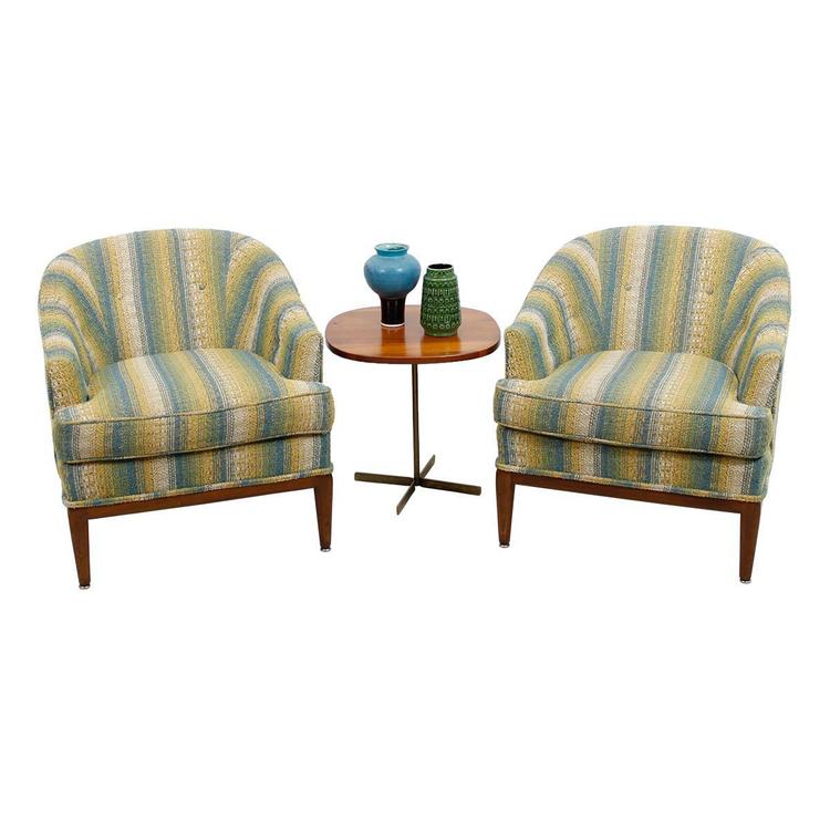 Pair of Upholstered Mid-century Modern Designer Club Chairs
